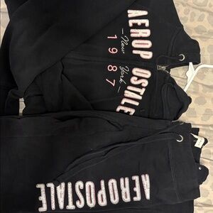 Aeropostale Black Tracksuit with Pink and White Accents